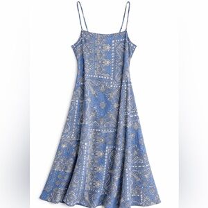 LOFT Satiny Blue Paisley Maxi Dress Spaghetti Strap Flowy Boho Size 4